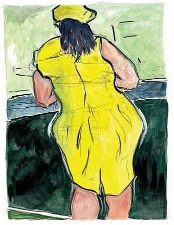 Dylan Woman in Red Lion Pub yellow